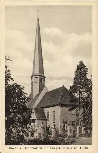 Ak Großbothen Grimma in Sachsen, Kirche mit Krieger-Ehrung am Giebel