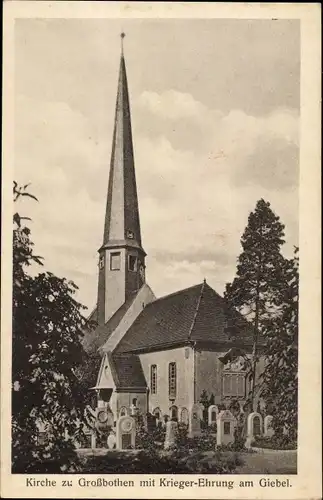 Ak Großbothen Grimma in Sachsen, Kirche mit Krieger-Ehrung am Giebel