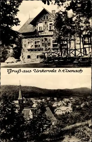 Ak Unkeroda Gerstungen in Thüringen, Panorama vom Ort, Gasthaus Waldfrieden, Außenansicht
