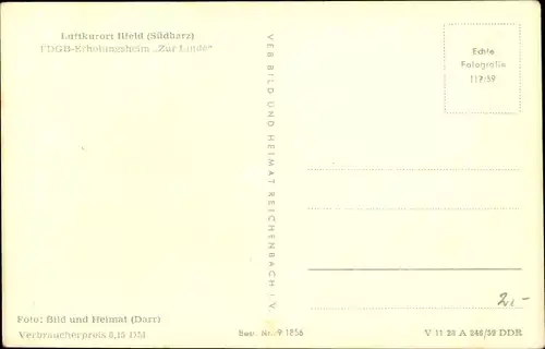 Ak Ilfeld Harztor in Thüringen, FDGB Erholungsheim Zur Linde