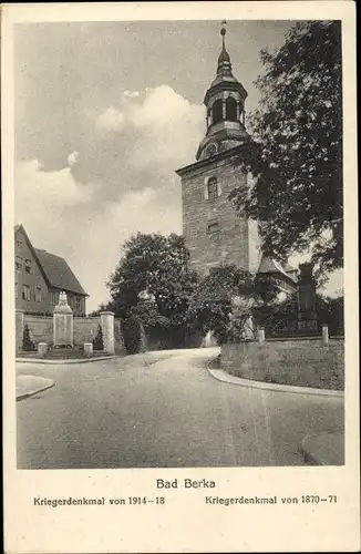 Ak Bad Berka in Thüringen, Kriegerdenkmal von 1914-1918, Kriegerdenkmal von 1870-1871
