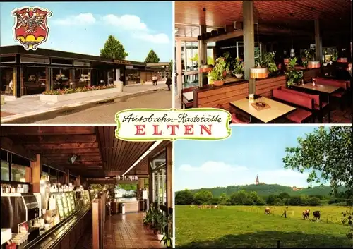 Ak Elten Emmerich am Niederrhein, Autobahn-Raststätte, Umgebung, Innenansicht