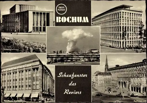 Ak Bochum im Ruhrgebiet, Bochumer Verein, Benzol-Verband, Rathaus, Kaufhaus Konsum, Schauspielhaus