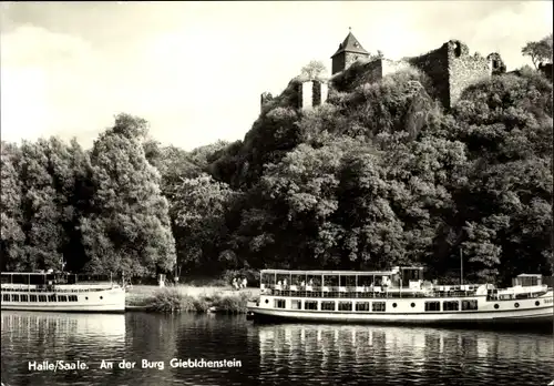 Ak Halle an der Saale, An der Burg Giebichenstein, Saaledampfer