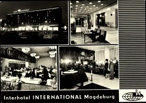 Ak Magdeburg, Interhotel International, Innenansicht, Nachtansicht