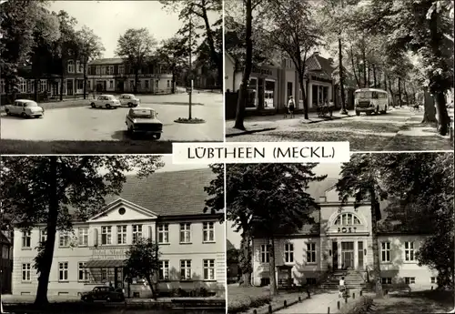Ak Lübtheen in Mecklenburg, Thälmannplatz, Am Kirchenplatz, Hotel Stadt Lübtheen, Postamt