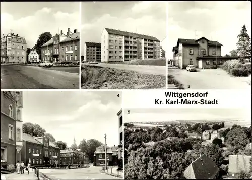 Ak Wittgensdorf Chemnitz in Sachsen, Karl-Marx-Platz, Neubaugebiet, Oberer Bahnhof, Übersicht
