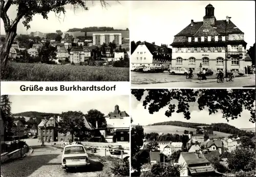 Ak Burkhardtsdorf im Erzgebirge, Panorama, Rathaus, Straßenpartie