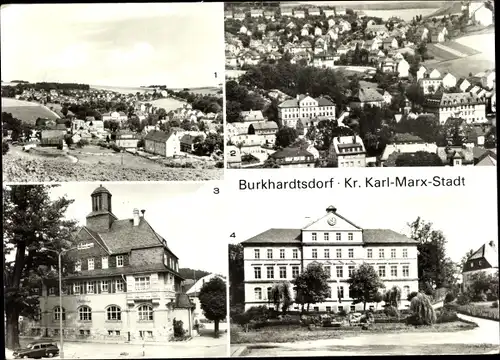 Ak Burkhardtsdorf im Erzgebirge, Ortsansichten, Rathaus, Kurt-Richter-Schule