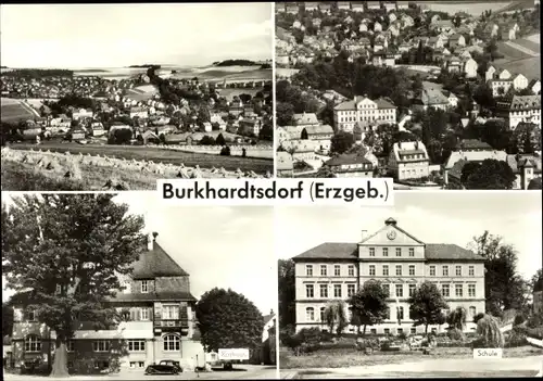 Ak Burkhardtsdorf im Erzgebirge, Ortsansichten, Rathaus, Kurt-Richter-Schule