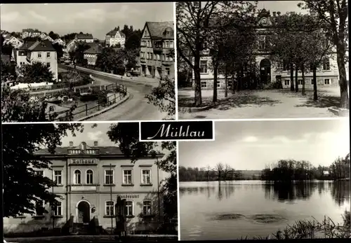 Ak Mühlau Sachsen, Straßenpartie, Rathaus, Standesamt, Teich, Schule