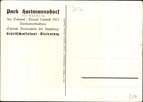 Ak Hartmannsdorf bei Chemnitz, Park Hartmannsdorf, Parktanzdiele