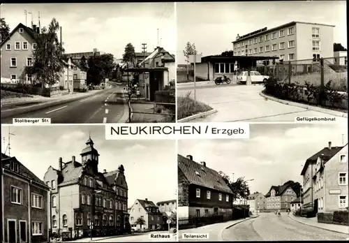 Ak Neukirchen im Erzgebirge Sachsen, Stollberger Straße, Geflügelkombinat, Rathaus
