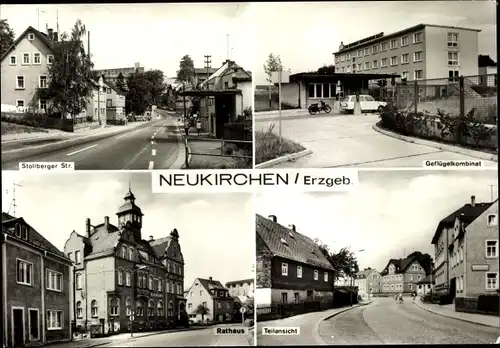 Ak Neukirchen im Erzgebirge Sachsen, Stollberger Straße, Geflügelkombinat, Rathaus