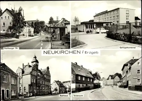 Ak Neukirchen im Erzgebirge Sachsen, Stollberger Straße, Geflügelkombinat, Rathaus