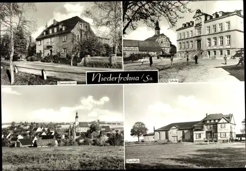 Ak Niederfrohna Sachsen, Schule, Gemeindeamt, Turnhalle, Stadtansicht