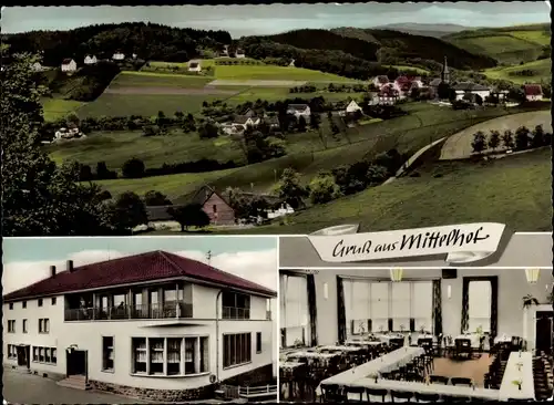 Ak Mittelhof an der Sieg, Panorama, Pension Höfer-Löhe, Saal, Außenansicht