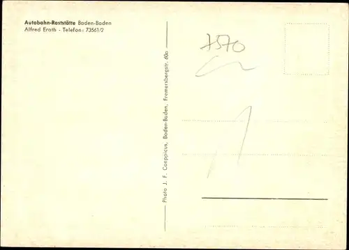 Ak Baden Baden, Autobahn Raststätte, Innenansicht
