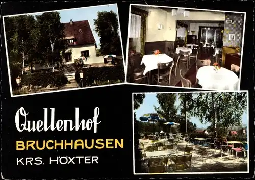 Ak Bruchhausen Höxter an der Weser, Pension Quellenhof, Speiseraum, Terrasse