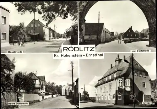 Ak Rödlitz Lichtenstein in Sachsen, Rathaus, untere und obere Dorfstraße, Hauptstraße