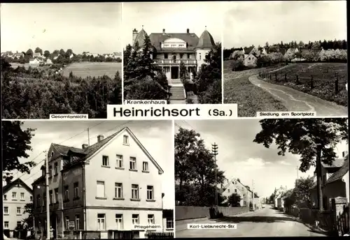 Ak Heinrichsort Lichtenstein in Sachsen, Gesamtansicht, Krankenhaus, Siedlung am Sportplatz