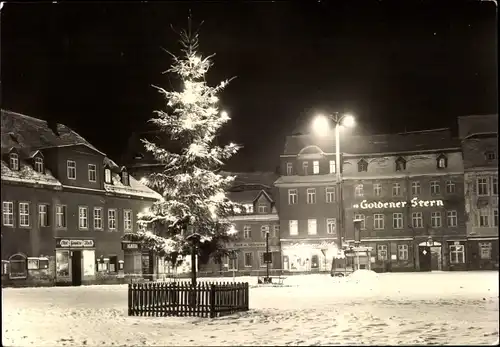 Ak Penig in Sachsen, Markt im Schnee, Goldener Stern