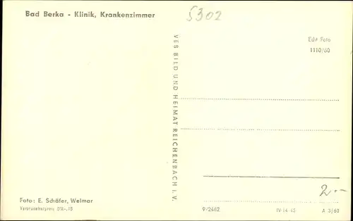 Ak Bad Berka in Thüringen, Klinik, Krankenzimmer