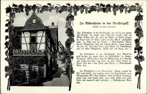 Ak Rüdesheim am Rhein, Drosselhof in der Drosselgasse, Gedicht