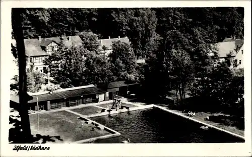 Ak Ilfeld Harztor in Thüringen, Waldhotel Gänseschnabel mit Waldbad