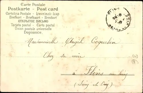 Litho Engel schreibt einen Brief, Tintenfass, Federkiel