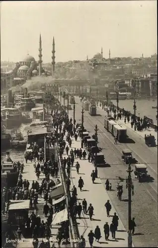 Ak Konstantinopel Istanbul Türkei, Le Pont de Galata, Straßenbahn