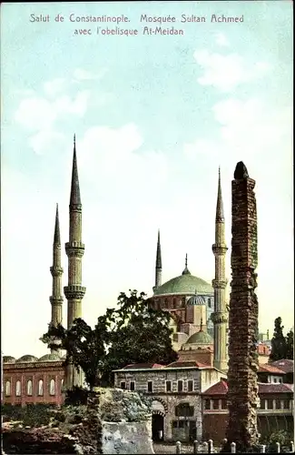Ak Konstantinopel Istanbul Türkei, Mosquée Sultan Achmed, Obelisque At Meidan