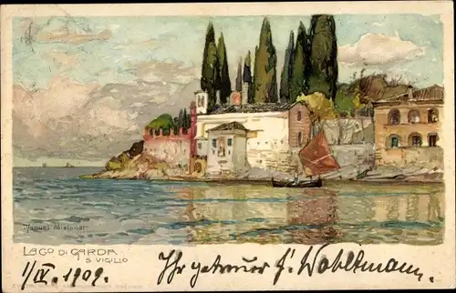 Künstler Litho Wielandt, Manuel, San Vigilio Lago di Garda Veneto, Blick auf den Ort