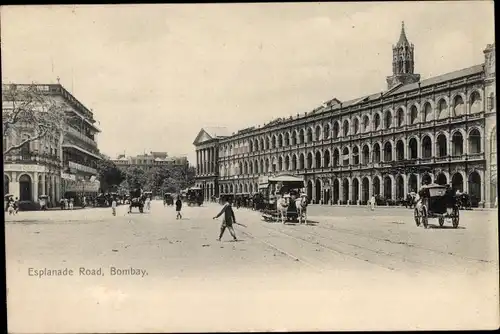 Ak Mumbai Bombay Indien, Esplanade Road, Pferdebahn