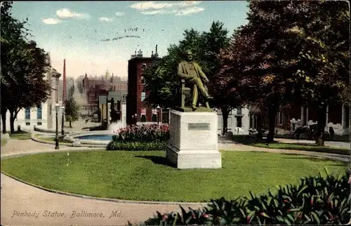 Ak Baltimore Maryland USA, Peabody Statue