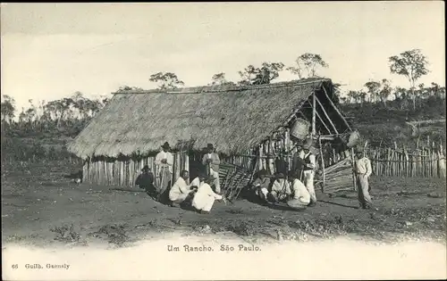 Ak São Paulo Brasilien, Um rancho, Bauernhof, Hütte, Anwohner