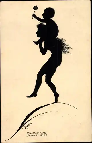 Scherenschnitt Ak Diefenbach, Göttliche Jugend 2, Blatt 25, Kinder