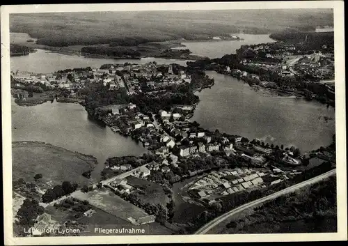 Ak Lychen in der Uckermark, Totalansicht der Ortschaft, Fliegeraufnahme