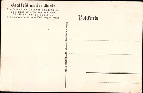 Ak Saalfeld an der Saale Thüringen, Steinerne Chronik Thüringens