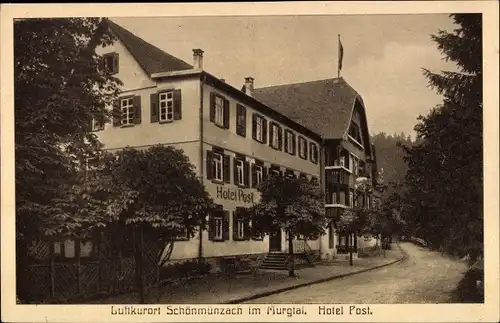 Ak Schönmünzach Baiersbronn im Kreis Freudenstadt, Murgtal, Hotel Post