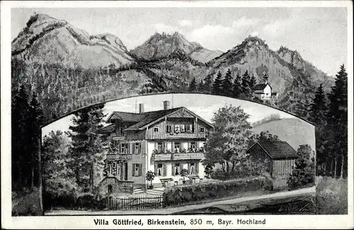 Künstler Ak Birkenstein Fischbachau in Oberbayern, Villa Göttfried, A. Thaler, Berge