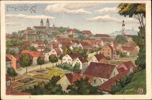 Künstler Ak Freising in Oberbayern, Gesamtansicht