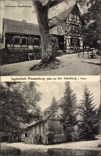 Ak Plessenburg Ilsenburg am Nordharz, Forsthaus, Blick auf das Jagdschloss