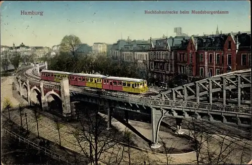 Ak Hamburg Mitte Altstadt, Hochbahnstrecke beim Mundsburgerdamm