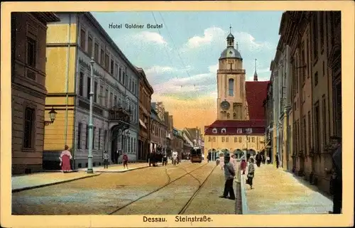 Ak Dessau in Sachsen Anhalt, Partie in der Steinstraße, Hotel Goldner Beutel