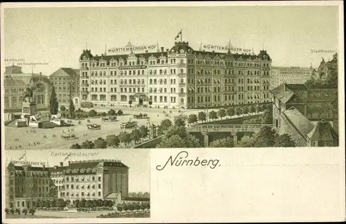Ak Nürnberg in Mittelfranken Bayern, Hotel Württemberger Hof, Gartenrestaurant