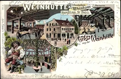 Litho Hamburg St Pauli, Weinhütte, Parterre, erste Etage, Weinkeller