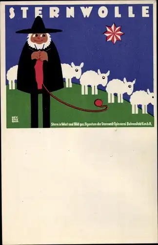 Künstler Ak Sternwolle, Schäfer häkelt mit Wolle seiner Schafe
