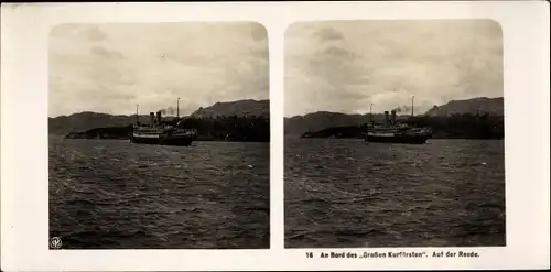 Stereo Foto NDL Schiff Der Große Kurfürst, An Bord, Auf der Reede, NPG