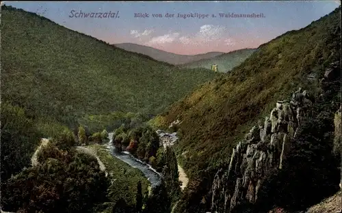 Ak Bad Blankenburg Schwarzatal in Thüringen, Blick von der Ingoklippe auf Waidmannsheil